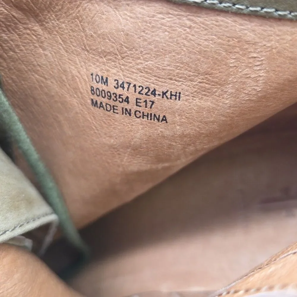 FRYE Amy Peep Toe Amy Green Khaki Suede Womens US 10 Heels Lace Up Booties